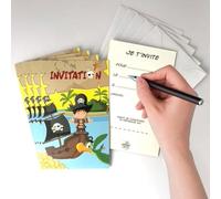 Lot 5 Cartes "Invitation" Pirates Avec 5 Enveloppes Blanches 9x14cm - Texte Je t'invite pour ... le (date) à (heure) adresse - Fête, Goûter Anniversaire, Déguisé, Amis, Copains, Chasse Trésor - IV5034