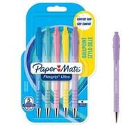 Stylo bille Papermate Flexgrip Ultra corps pastel rétractable pointe moyenne 1 mm encre noire - Blister de 5