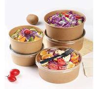 Lot 50 bols à salade à emporter bol carton kraft 1000 ml diamètre 14 cm hauteur 7 cm x 50 pièces + 50 couvercles vente à emporter restauration rapide poke bowl saladier