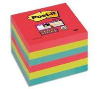 Lot 6 blocs repositionnables SUPER STICKY Bora Bora 76x76mm, coloris Coquelicot/Vert Néon/Saphir G