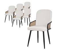 ML-Design Lot de 6 chaises de salle à manger tissu beige assise rembourrée accoudoirs rotin