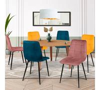 IDMarket – Lot de 6 chaises MILA velours assise matelassée bleu x2, jaune ocre x2, rose x2