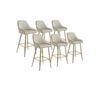 Tabouret de bar - TECTAKE - Lot de 6 tabourets AVANE avec aspect velours avec dossier rembourré, 48,5 x 57 x 108 cm - Beige