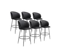 Tabouret de bar rembourré avec dossier aspect velours et repose-pieds noir/noir