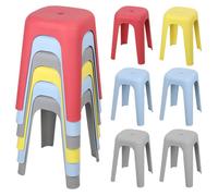 Lot 6 Tabourets Sans Dossier - FIANAO - Empilables - Plastique Robuste - Charge 150kg - Assise 26cm - Entretien Facile