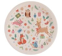 LOT 8 Assiettes 23 cm rondes en Papier Forêt d'hiver - Noël - Amscan