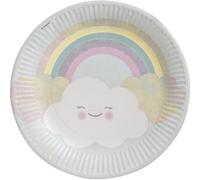 Lot 8 Assiettes jetables rondes en papier 23cm - Arc-en-ciel et nuage - Amscan