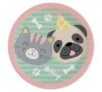 Lot 8 assiettes rondes 23cm en papier Hello Pets - Bonjour les chiens et chats - Amscan