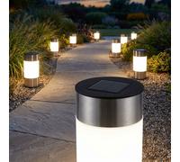 Kit de lampes solaires en acier inoxydable Lampes d'extérieur Lampes d'allée Lampe solaire de jardin, LED blanc chaud, DxH 6,3x23,5 cm, 9 pièces