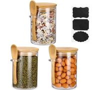 Lot Azomor comprenant 3 bocaux de conservation en verre avec couvercles hermétiques et cuillère pour la cuisine