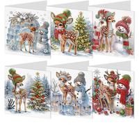 Lot Azomor comprenant 6 cartes de Noël faites maison avec des décorations en strass 5D et des enveloppes
