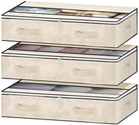 Lot Azomor® de 3 bacs de rangement pliables pour sous-lit, avec fenêtre transparente et poignées renforcées