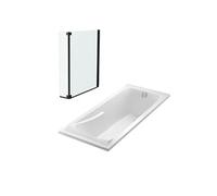 Lot baignoire droite 170 X 75 Corvette + pare-bain 2 volets noir mat