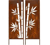 Pare-vue métal lot de 2 160 x 50 cm motif bambou rouille noble rostotique jardin