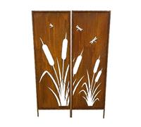 Kapaga Lot de 2 brise-vue en métal avec motif d'herbe de roseau - 160 cm x 50 cm - Rouille - Brise-vue pour jardin - Brise-vue - Décoration de jardin - Clôture - Rouille