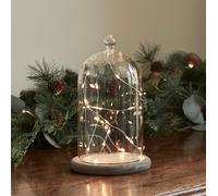 Lot Cloche en Verre avec Base en Bois Gris et Guirlande Micro LED