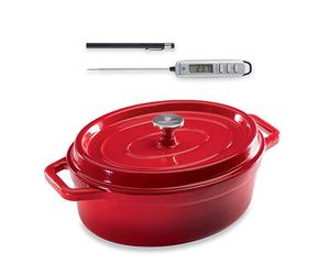 Lot cocotte en fonte ovale 33 cm et thermomètre digital de cuisine à sonde Mathon