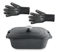 Lot cocotte légère rectangulaire 7,7 L en fonte d'aluminium 34,5 cm et 2 gants antichaleur grand modèle Mathon