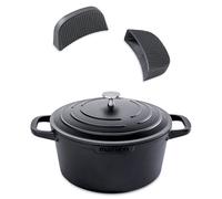 Lot cocotte légère ronde en fonte d'aluminium 24 cm 4,5 L et deux maniques en silicone Mathon