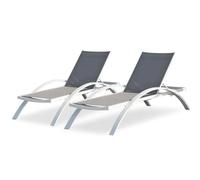 Lot de 2 bains de soleil en toile plastifiée et aluminium - blanc