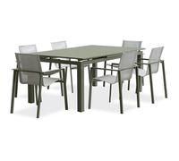 Lot composé d'une table de jardin + 6 fauteuils - Kaki - Miami - Fauteuils empilables