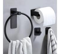 Lot d'anneaux porte-serviettes, anneau porte-serviettes noir + porte-papier toilette sans perçage + 2 crochets porte-serviettes sans perçage, pour la cuisine et la salle de bains, en acier inoxydable