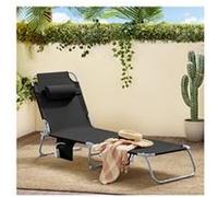 SoBuy Chaise longue de jardin avec poche latérale et coussin aéré pliable Chaise longue pour jardins, cours, plages, balcons Noir OGS35-SCH
