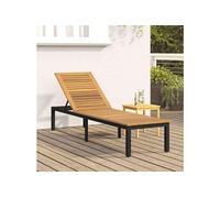 vidaXL Chaise longue Transat en bois d'acacia massif Dossier ajustable 200×55×35 cm Noir