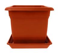 Lot de 1 grand pot de fleurs d'extérieur - 40 x 40 cm - 46 l - Avec soucoupe - En plastique - Fabriqué en Allemagne - Terracotta