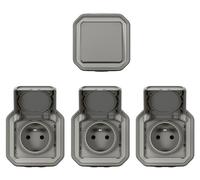 Lot de 1 interrupteur VV et 3 prises avec terre complet, LEGRAND Plexo, gris