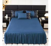 Lot de 1 Jupe Lit Volants Microfibre Couvre-lit Cache Sommier Ourlet Élastique Drap Housse Para 180x200cm Bleu Marine Corvina