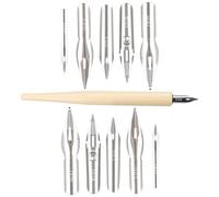 Lot de 1 porte-plume et support avec 1 porte-plumes, 10 plumes de bande dessinée, kit de calligraphie, de plongée, stylo de dessin, porte-stylo, de calligraphie, avec 1 boîte de rangement