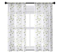 Lot de 1 Rideaux en Lin Semi 60 x 180 cm Rideaux Salon Semi-Transparent Rideau Voilages Intérieurs Rideau Transparent pour Chambre de Bébé et d'enfant, Vert