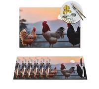 Lot de 1 set de table en PVC résistant à la chaleur antidérapant pour table de salle à manger, motif poules d'animaux - Sets de table lavables et faciles à nettoyer pour cuisine, intérieur et