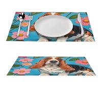 Lot de 1 sets de table lavables en PVC antidérapant résistant à la chaleur pour intérieur et extérieur Motif lévrier basset