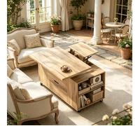 Lot de 1 Table d'appoint, table basse mobile, petite table à manger, table de salon relevable avec roulettes verrouillables, bureau