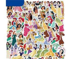Lot de 10/30/50/100 autocollants Disney Princesses Mignonnes, Dessins Animés, Anime, Imperméables, Graffiti, pour Bagages, Casques, Téléphones, DIY, Pack d'autocollants Esthétiques 50PCS