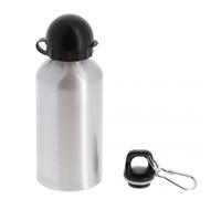 (LOT DE 10) 500ml (17oz) Aluminium argent - Embout buccal à pression, couvercle, bouchon à vis et mousqueton - Diamètre 73mm