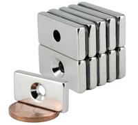Lot de 10 aimants en néodyme avec alésage et abaissement, 20 x 10 x 3 mm, 3 kg, parallélépipède, pour vis à tête fraisée, trou M3 à visser