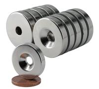 Lot de 10 aimants en néodyme avec alésage et abaissement, 20 x 4 mm, 6 kg, disque magnétique, pour vis à tête fraisée, trou M4 à visser