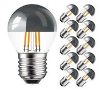 Lot de 10 ampoules à filament LED et tête miroir, en forme de poire, 4 W = 40 W, culot E27 KVS, blanc chaud, Rétro-fit Nostalgie (4 W 2700 K, argenté, 10 pièces)