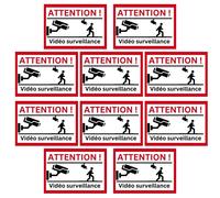 Lot de 10 autocollants d'avertissement - Surveillance vidéo