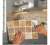 Lot de 10 autocollants muraux pour carrelage de cuisine style mosaïque aine Marron/crème Style vintage traditionnel