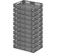 lot de 10 Bac gerbable normes Europe à parois et fonds ajourés - L x l x h 600 x 400 x 90 mm - gris