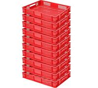 lot de 10 Bac gerbable normes Europe à parois et fonds ajourés - L x l x h 600 x 400 x 90 mm - rouge