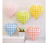 Lot de 10 ballons en aluminium à carreaux de couleur pastel, 45,7 cm, rose, bleu, rouge, vert, jaune, motif grille en forme de cœur, ballons vichy pour décoration rétro Y2K, anniversaire