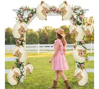 Lot de 10 ballons en aluminium motif cheval avec nœud rose, grands ballons à l'hélium, ballons en forme d'animal, cowgirl occidental, ballons de décoration de fête pour anniversaire d'enfant