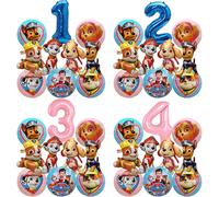 Lot de 10 ballons Pat'Patrouille, ballons en aluminium chien, ballons chiffres bleus et roses de 32 pouces pour la décoration de fête d'anniversaire des enfants de 1 à 9 ans, pour garçons et filles pi