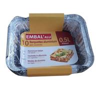Lot de 10 barquettes aluminium profonde - EMBAL'ALU - 0.5L - Avec couvercle carton