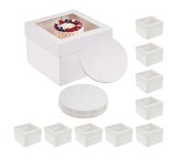 Lot de 10 boîtes à gâteaux Relaxdays, fenêtre et plateaux, H x L x P: 20 x 30 x 30 cm, mariage & traiteur, carton, blanc